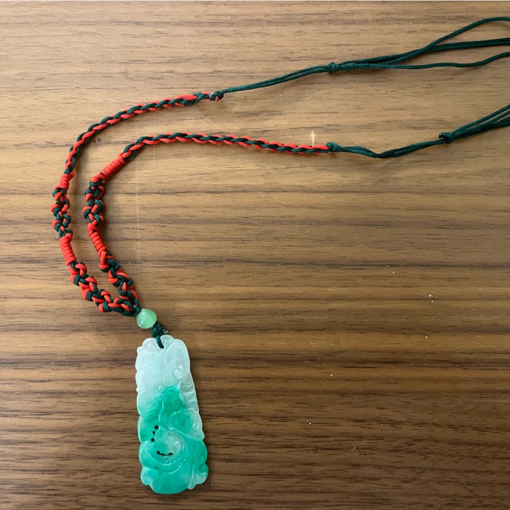 Unique Carved Jade Red & Green Necklace
